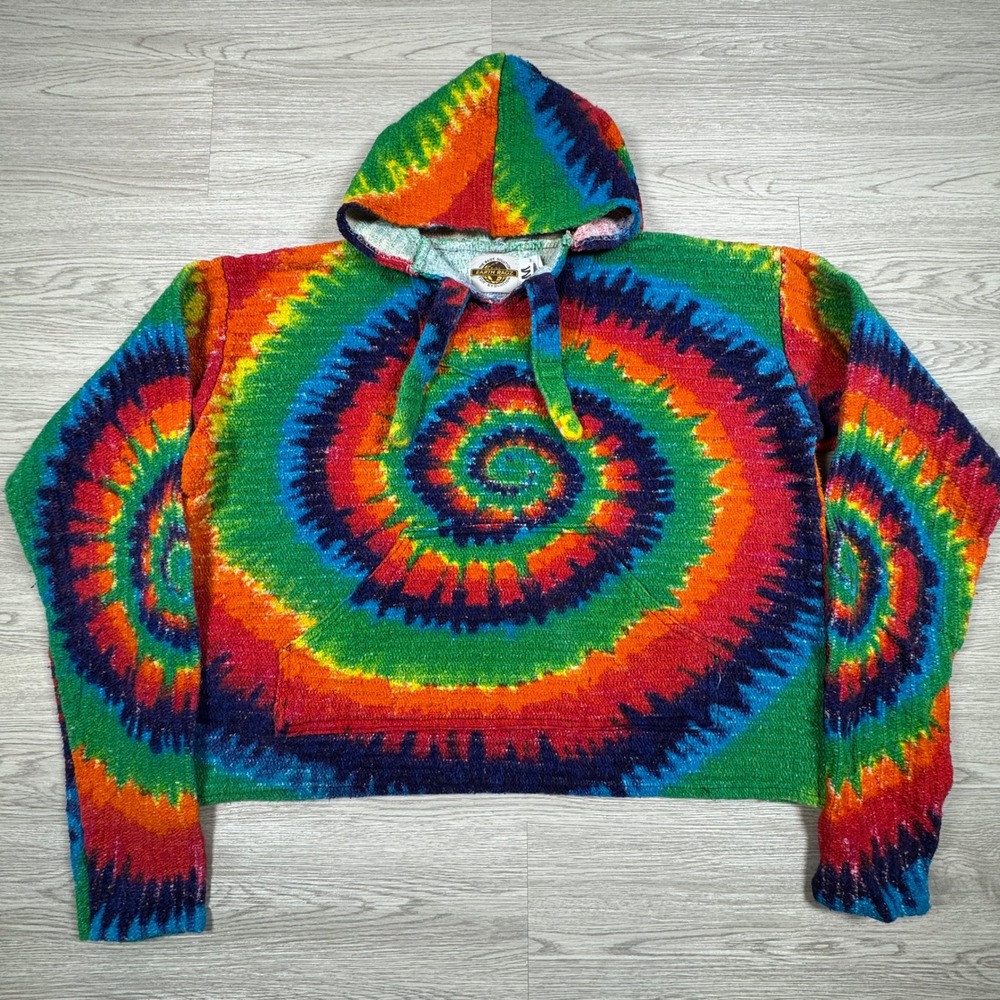 Earth Ragz Unisex Hoodie‎ Baja Pullover Rainbow Tie Dye Spiral Multi Medium Boho